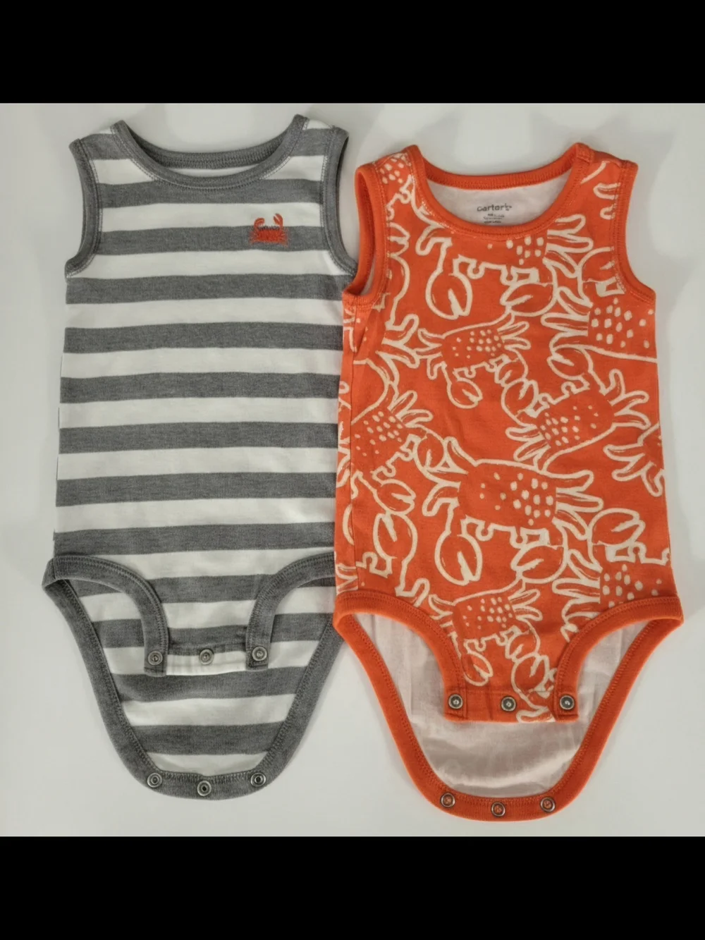 Carter's Red Orange Crab & Gray Striped Baby Bodysuit Set 12 Months